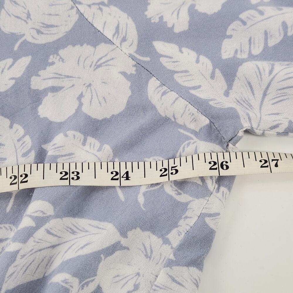 Rouge Collection Button Up Crop Blouse Size 2X Blue Palm Print Tie Waist Boho - Picture 5 of 7